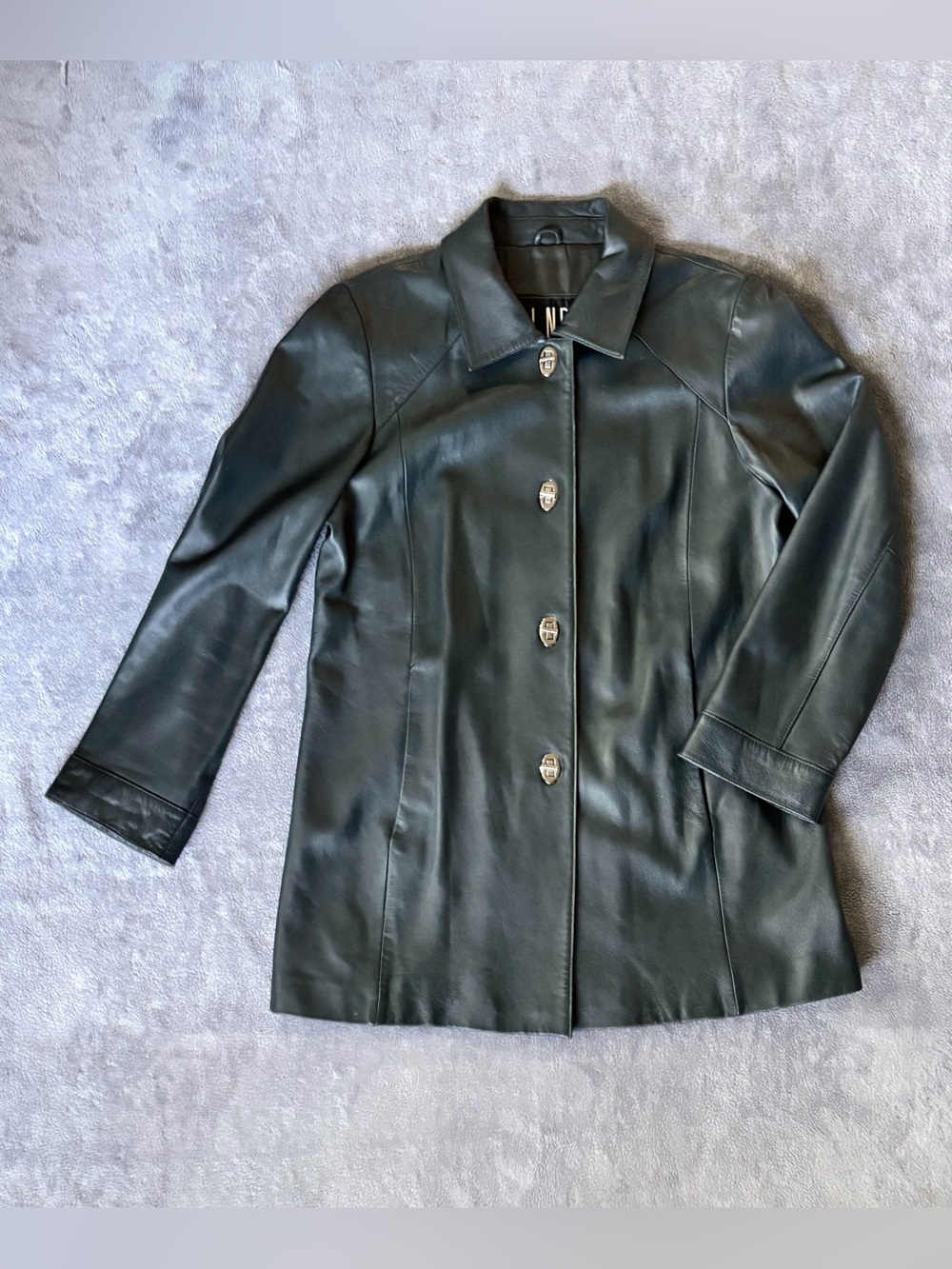 Dark Slate Blue-Grey Leather Button-Front Coat by La Nouvelle Renaissance